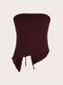 A burgundy strapless bandeau top with ruched side detail and adjustable drawstring tie shown against white background