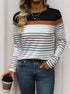 Women's casual striped top in color block design with round neck and long sleeves