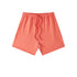 Coral cotton shorts with elastic waistband and matching drawstring, displayed against white background