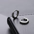 8mm silver hoop earrings with zirconia pavé on black leather surface