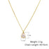 Gold necklace with pear-shaped CZ pendant, shown with size and weight details.