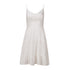 White cotton sundress with gathered waist, layered skirt, and pink denim jacket, creating playful summer fashion look