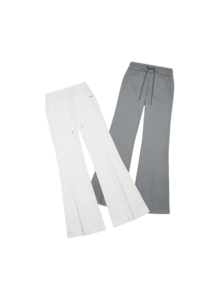 White and gray flared sweatpants with drawstring waist