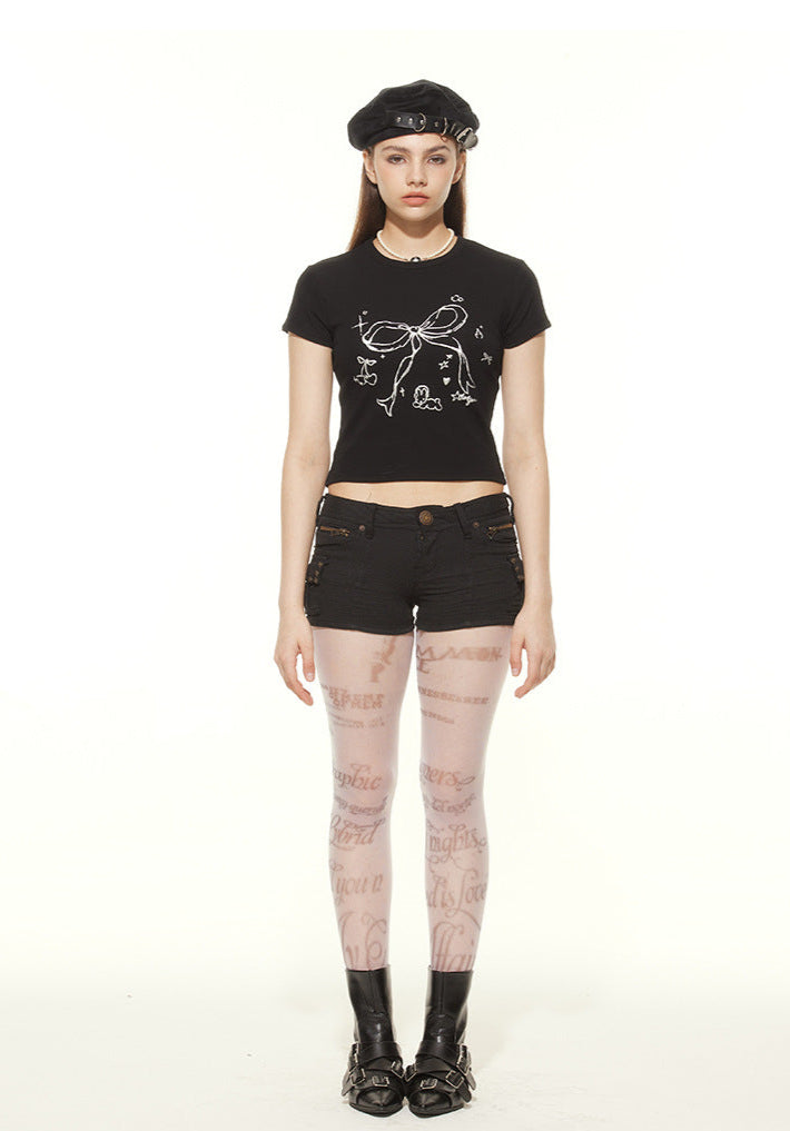 Playful Printed Crop Top with Round Neck
