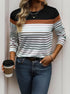 Women's casual striped top in color block design with round neck and long sleeves