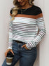 Women's casual striped top in color block design with round neck and long sleeves