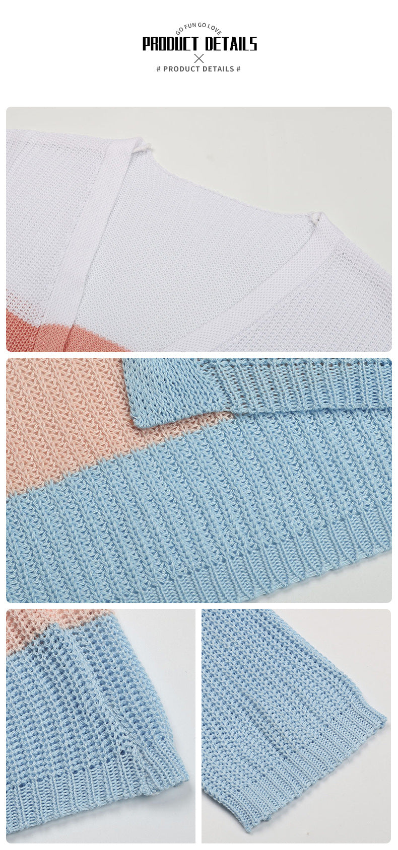 Knit fabric close-up with color-block details and texture