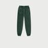 Dark green jogger sweatpants with elastic waistband and drawstring displayed against white background
