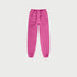 Pink jogger sweatpants with elastic waistband and side pockets displayed against white background
