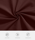 Close-up of brown fabric texture with three icons below showing soft, light, and comfortable product features