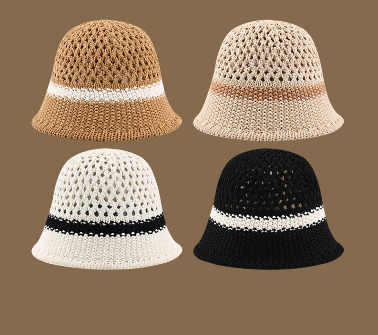 Hollow Knit Straw Bucket Hat | Breathable Foldable Sun Hat