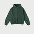 Forest green pullover hoodie with kangaroo pocket displayed flat against white background