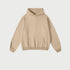 Beige pullover hoodie with kangaroo pocket and hood on white background