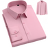 Soft pink dress shirt with pointed collar and button front closure shown folded with thumbnail of complete shirt