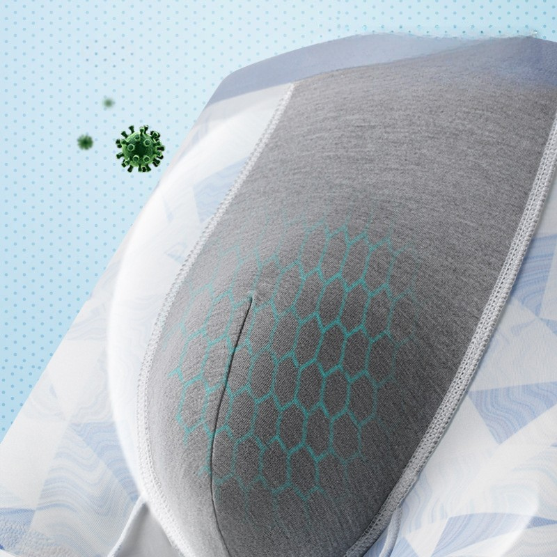 Men's underwear with gray waistband showing antimicrobial technology with honeycomb pattern and virus protection graphic