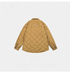 Tan quilted jacket with collar displayed flat against light gray background, showing diagonal quilting pattern