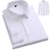 Crisp white dress shirt folded with pointed collar, button-down placket and single pocket with thumbnail of full shirt