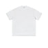 Pure white oversized t-shirt with crew neck and short sleeves displayed flat against light gray background