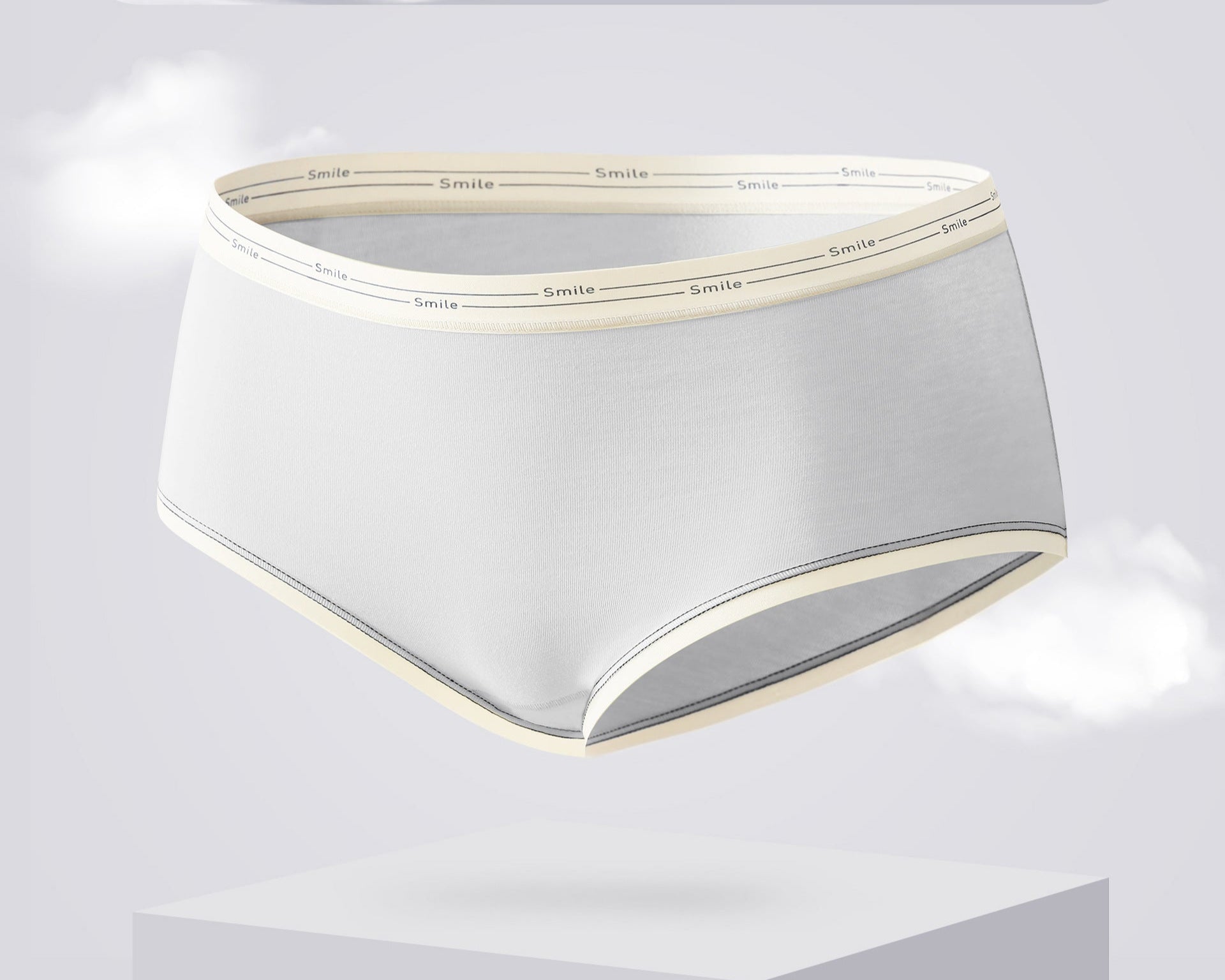 Antibacterial brief in light gray with 'Smile' printed elastic waistband trim