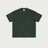 Dark green oversized t-shirt with crew neck and short sleeves displayed flat against light gray background