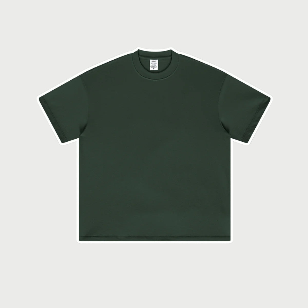 Dark green oversized t-shirt with crew neck and short sleeves displayed flat against light gray background