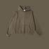 Olive brown hoodie with front pocket and ribbed cuffs on matching background