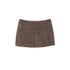 Brown ribbed corduroy mini skirt with subtle A-line shape, displayed flat on white background.