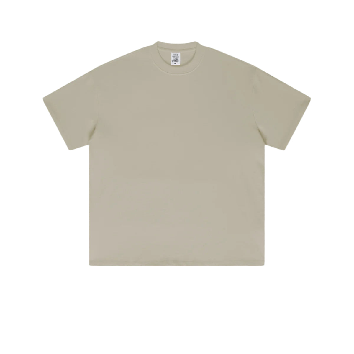 Light beige oversized t-shirt with crew neck and drop shoulder design photographed flat against white background