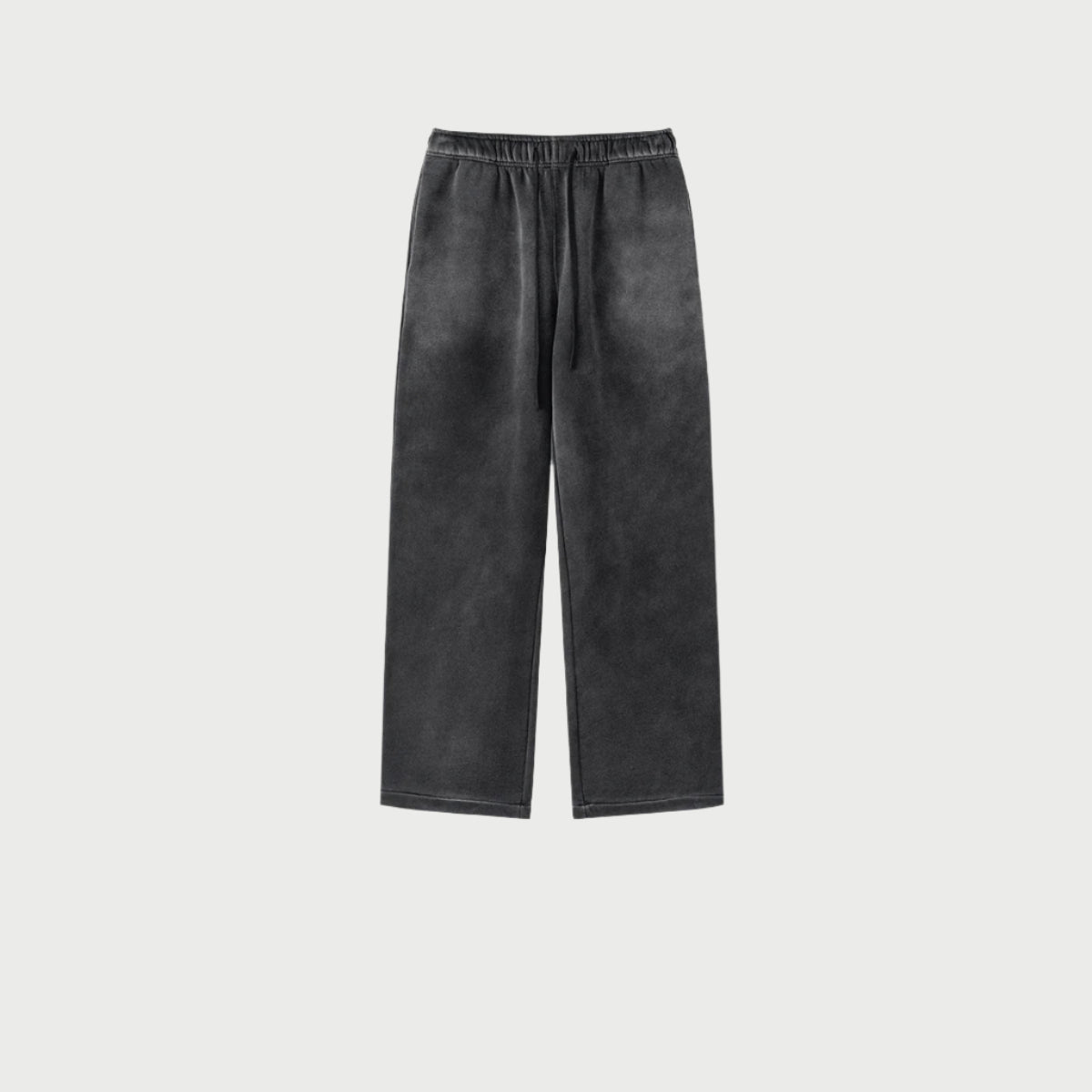 Dark gray wide-leg sweatpants with drawstring waist displayed against light gray background