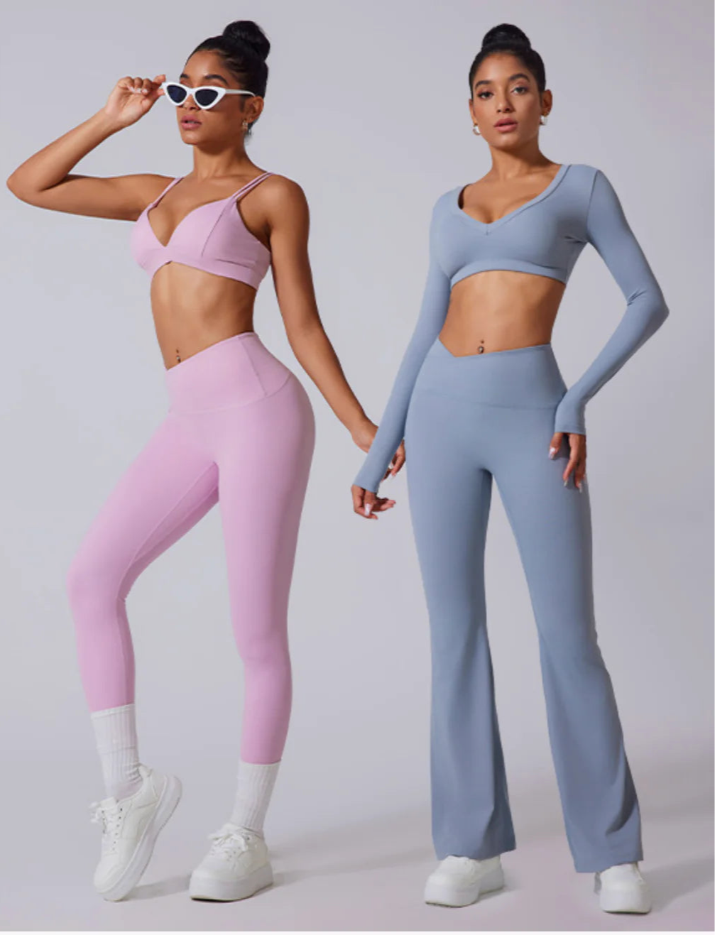 ZINNTRA activewear collection featuring stylish workout sets in soft pink and blue, perfect blend of comfort and fashion