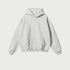Heather gray oversized hoodie with front pocket on neutral background