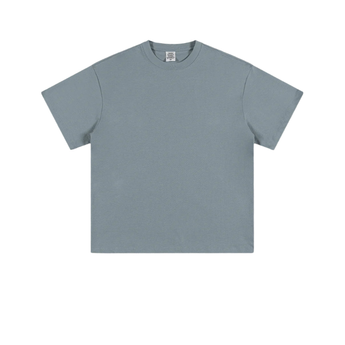 Sage gray-blue basic t-shirt with crew neck and short sleeves, shown flat on white background