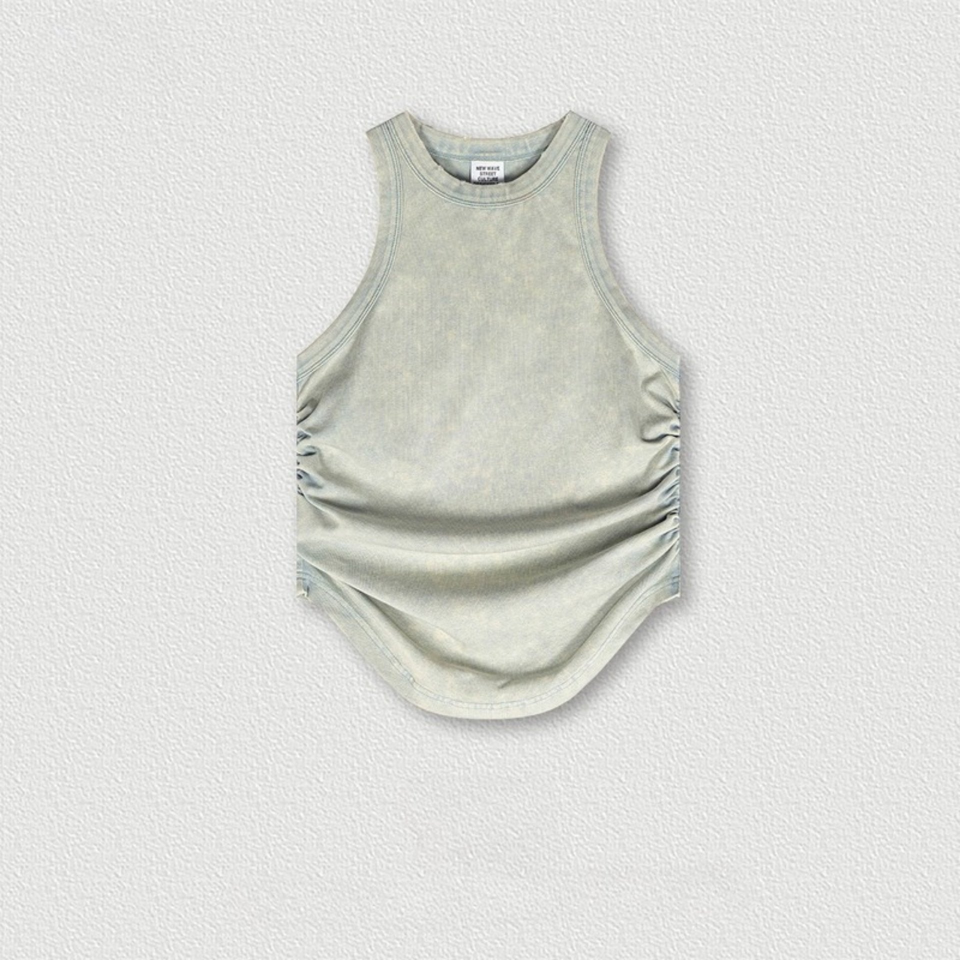 Mint tank top with side ruching, flat product shot