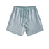 Light blue cotton shorts with elastic waistband and drawstring, displayed flat against white background