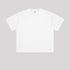 Plain white oversized t-shirt with ribbed collar displayed flat against light gray background, front view
