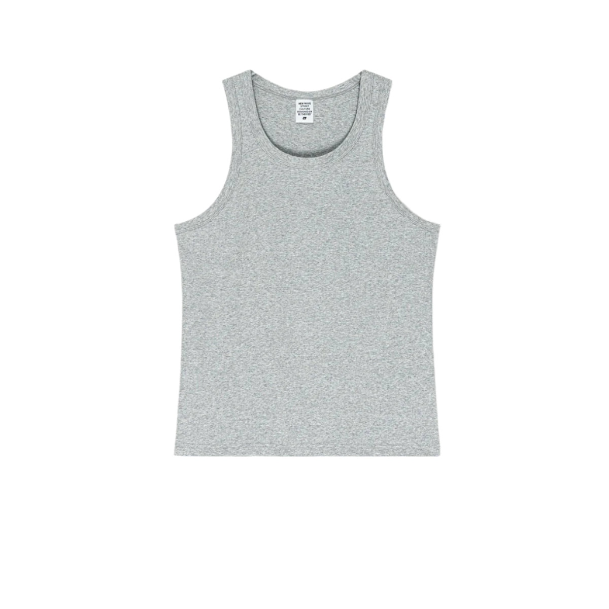 Gray ribbed tank top displayed flat, highlighting its soft fabric