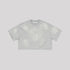 Light heather gray cropped t-shirt with crew neck displayed flat against light gray background