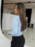 Baby blue slim fit knit cardigan with crew neckline
