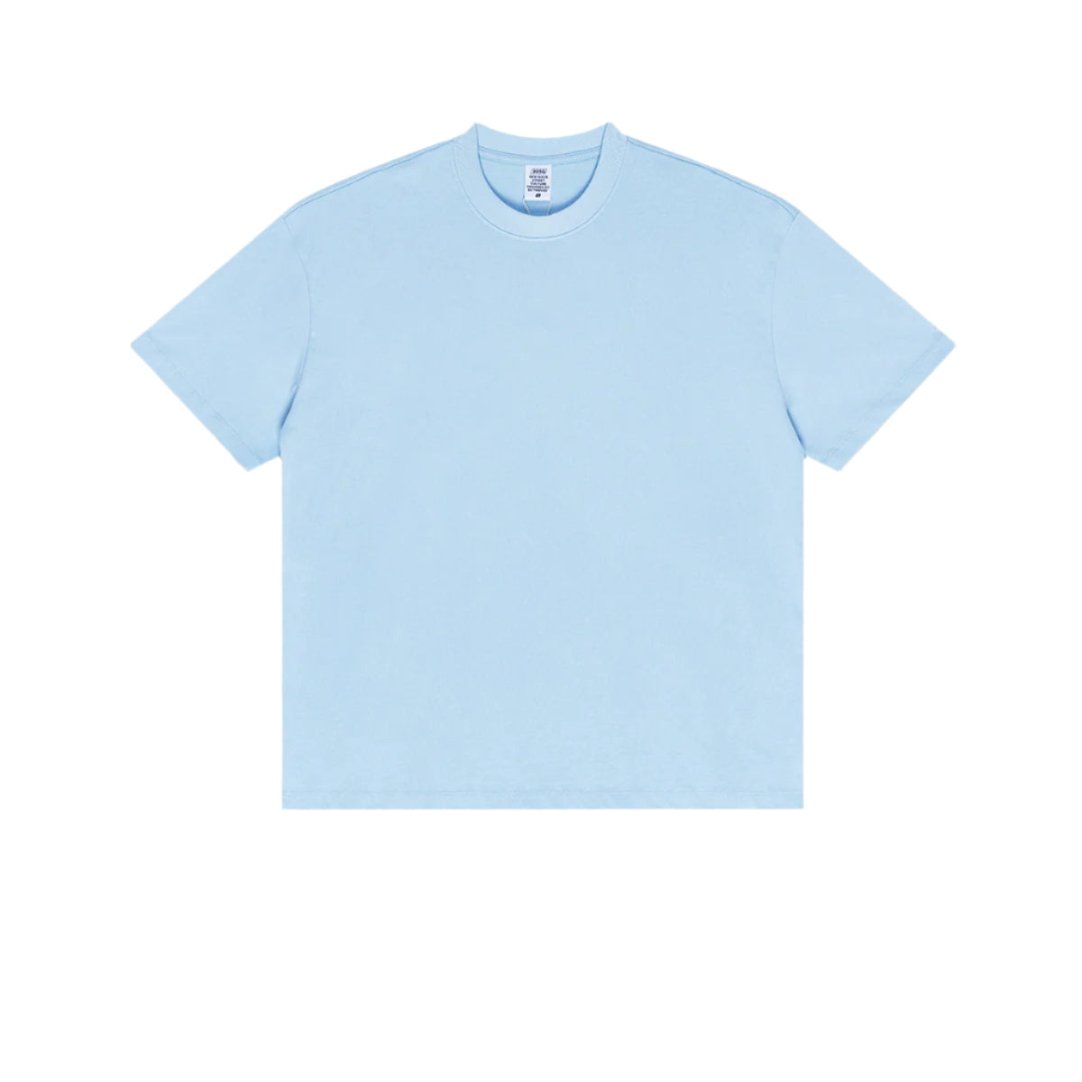 Light blue oversized T-shirt photographed flat against white background showing relaxed fit style