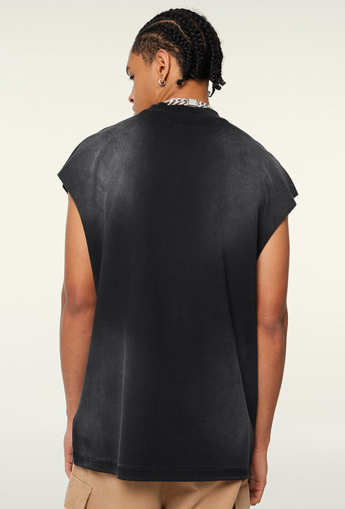 Back view of black tank top, no graphic