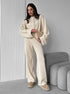 Cozy beige knit lounge set with oversized sleeves