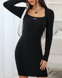 black bodycon mini dress long sleeve square neck angled view