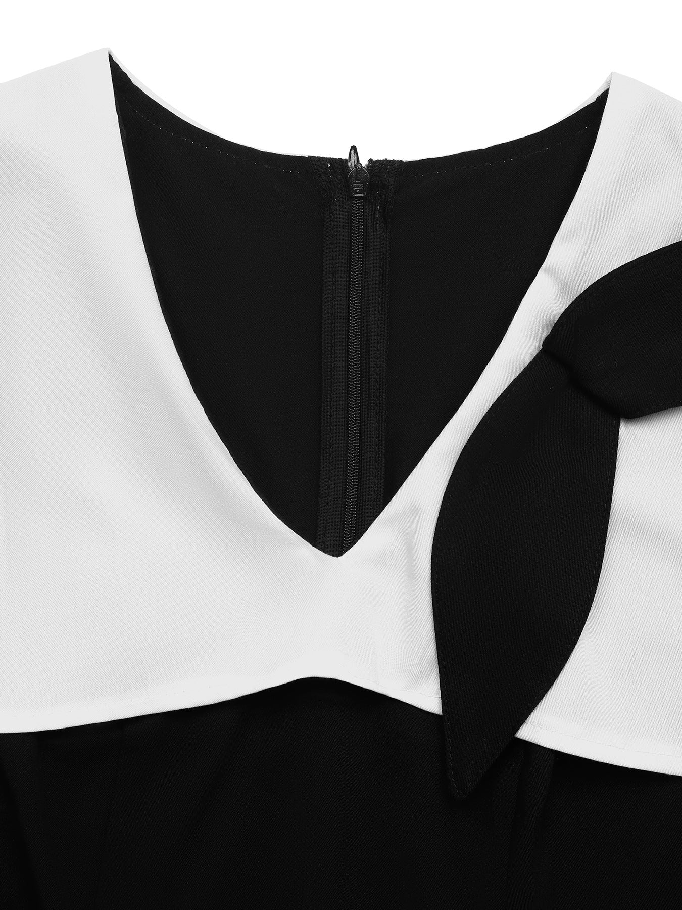 back neckline view of black cape top with zipper closure