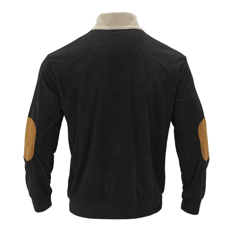 flat lay of black corduroy button sweatshirt for men back