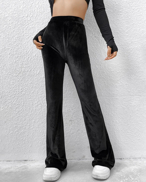 Black Velvet Flare Pants High Waist Yoga Micro Flare Trousers