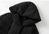 Close-up of black hooded oversized down coat collar detail