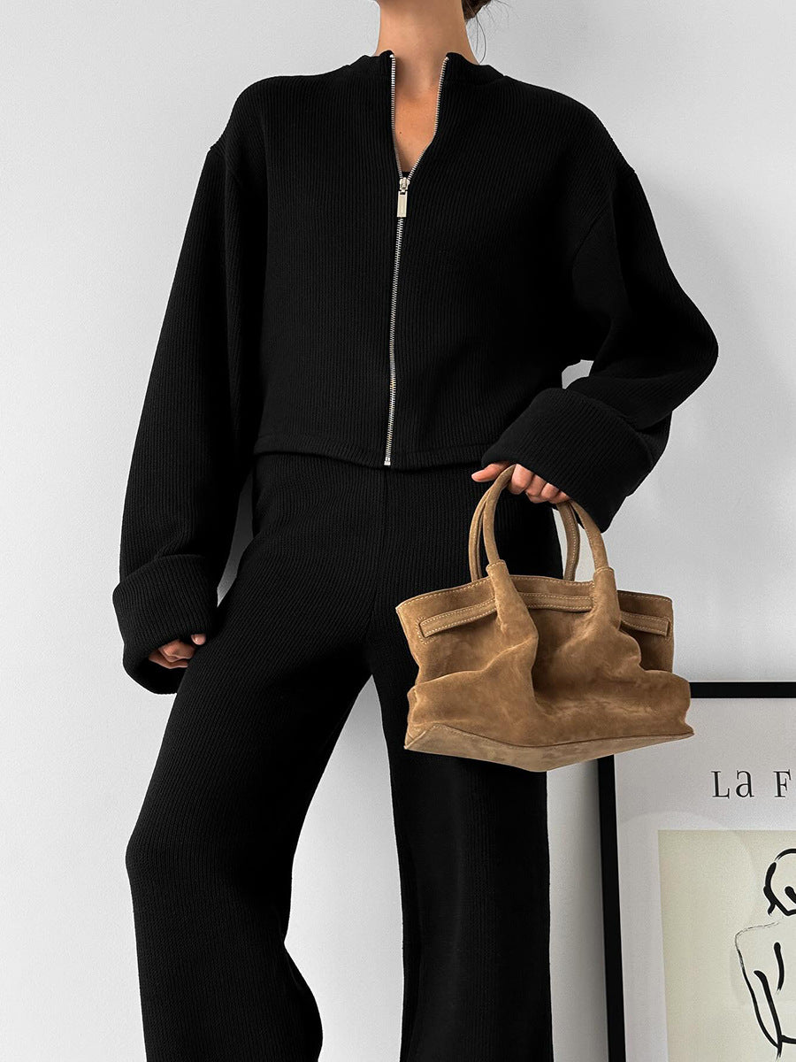 Oversized black knit lounge set with chic street style
