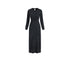 Black long sleeve bodycon dress for women, ribbed knit maxi, front view