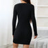 black mini bodycon dress back view long sleeves
