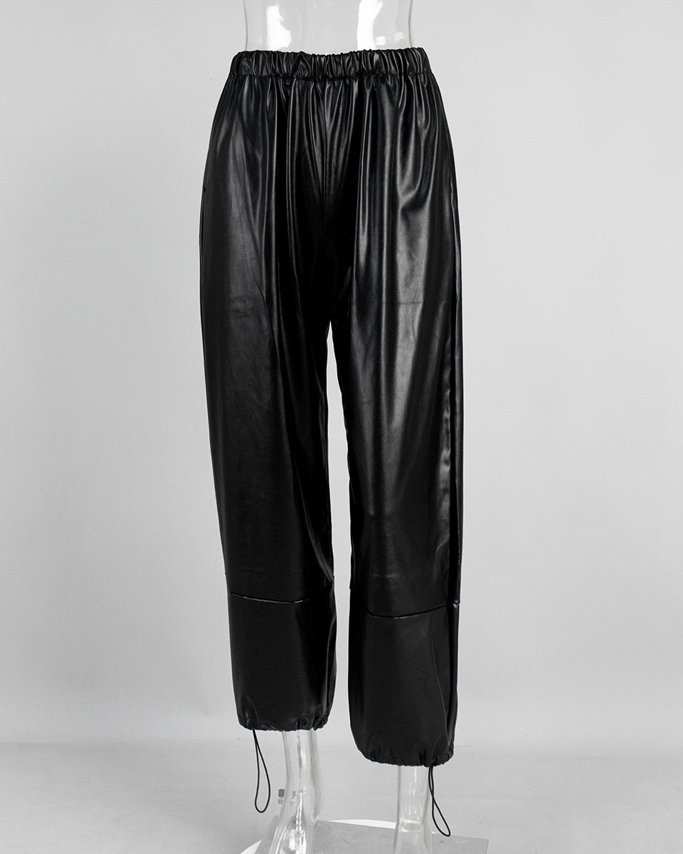 Black PU pants on mannequin front view